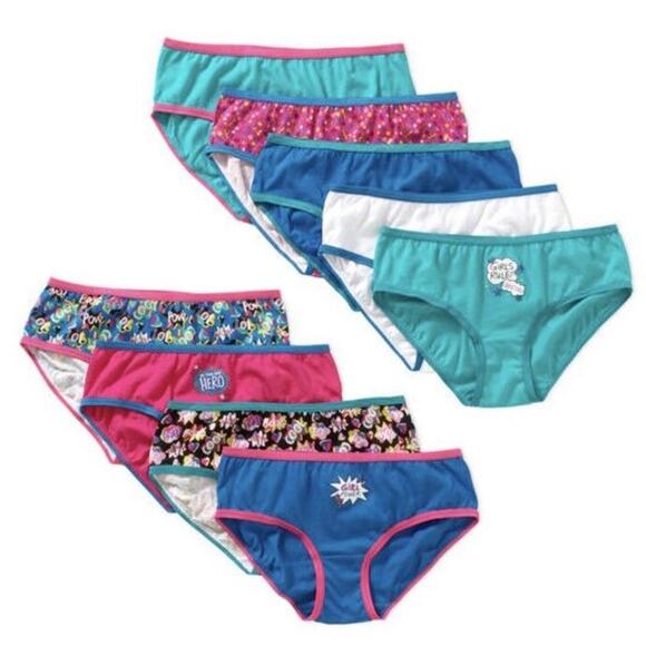 NEW Girls Faded Glory 9 Pack Hipster Underwear Girl Power Boom Pow 12 - Picture 1 of 7
